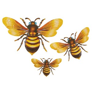 Collections Etc Honey Bee Indoor & Outdoor Metal Wall Art Decor - Set of 3 13.75" x 1" x 8.75" - 1 of 2