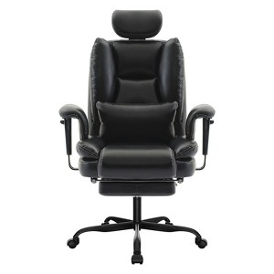 Kumasinova Luxury Ergonomic Executive Chair with Retreactable Footrest,Ultra Comfort PU Leather Boss Chair with Lumbar Pillow,Headrest&Armrest - 1 of 4