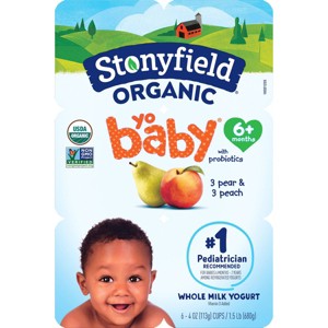 Stonyfield Organic YoBaby Pear & Peach Whole Milk Kids' Probiotic Yogurt - 6ct/4oz Cups - 1 of 4