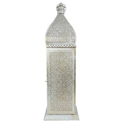 Northlight 30.5" White and Gold Moroccan Style Pillar Candle Floor Lantern