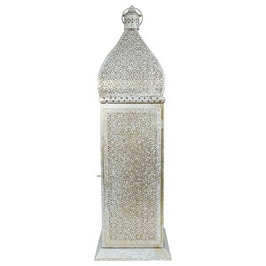 Northlight 30.5" White and Gold Moroccan Style Pillar Candle Floor Lantern - 1 of 4