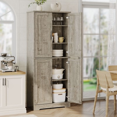 70" White Tall Kitchen Pantry Cabinet with 4 Doors and Adjustable Shelves, Freestanding Storage Cabinet for Bathroom, Dining Room, Living Room