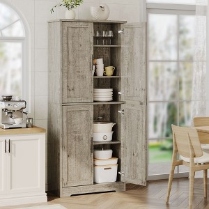 70" White Tall Kitchen Pantry Cabinet with 4 Doors and Adjustable Shelves, Freestanding Storage Cabinet for Bathroom, Dining Room, Living Room - 1 of 4