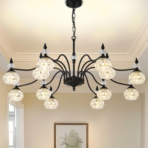 BAOURE 41in Modern Farmhouse Crystal Chandelier, Black Crystal Pendant Light for Dining Room Living Room Bathroom - 1 of 4