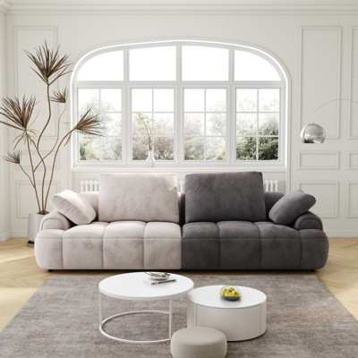 GlasFlength Large size two Seat Sofa,Modern Upholstered,Beige paired with grey suede fabric, Gray and Beige, 45"*36"*21"
