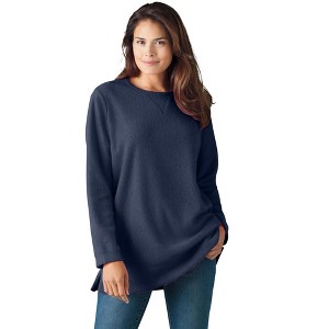 Woman Within Plus Size High Pile Fleece Sweatshirt - 1 of 4