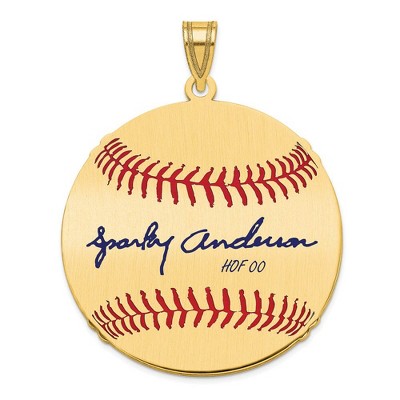 Black Bow Jewelry 14K Gold Plated Sparky Anderson Signature LG Enamel Baseball Pendant