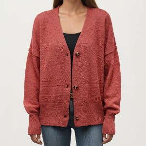 Anna-Kaci Women’s Textured Knit Button Front Top with Cozy Fabric, Drop Shoulder Silhouette and Ribbed Edges - 1 of 4