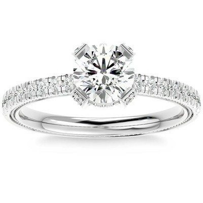 Pompeii3 1 1/2Ct Diamond & Moissanite Halo Engagement Ring in 10k Gold