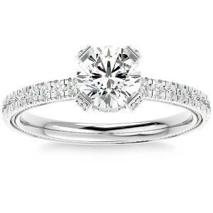 Pompeii3 1 1/2Ct Diamond & Moissanite Halo Engagement Ring in 10k Gold - 1 of 4