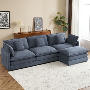 NicBex Couches for Living Room 112.6" Modular Sectional Sofa Modern L-Shape Corduroy Upholstered Sofa Couch with Side Storage Pockets, Blue - 1 of 4