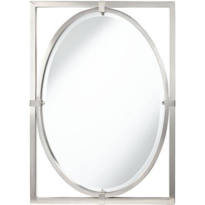 Uttermost Akita Rectangular Vanity Wall Mirror Modern Beveled Brushed Nickel Metal Frame 24" Wide for Bathroom Bedroom Living Room Entryway Office