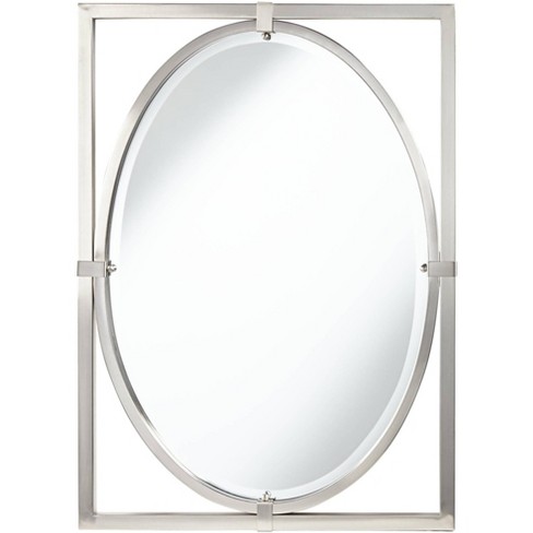 Black Metal Framed Oval Vanity Wall Mirror with Shelves