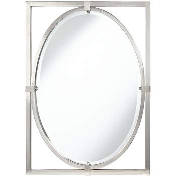 Uttermost Akita Rectangular Vanity Wall Mirror Modern Beveled Brushed Nickel Metal Frame 24" Wide for Bathroom Bedroom Living Room Entryway Office