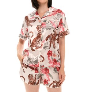 ADR Womens Satin Pajamas Set, Silk like Short Sleeve Top and Shorts with Pockets - 1 of 4