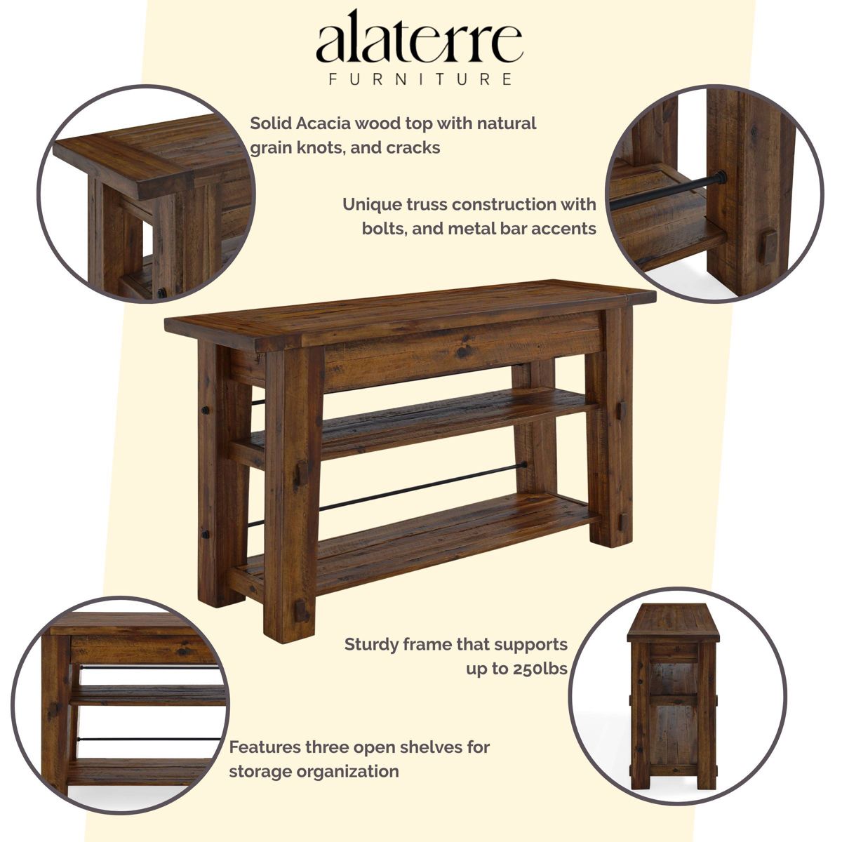 Durango Industrial Wood Console/Media Table: Sofa Table - Alaterre Furniture - thumbnail 4