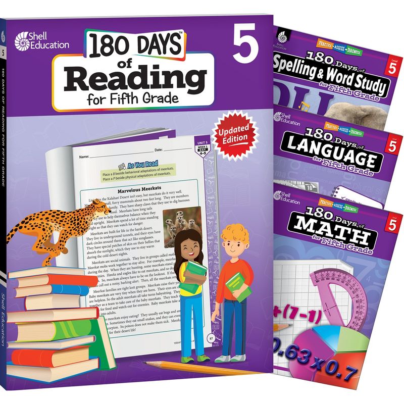 Shell Education 180 Days Reading, Spelling, Language, & Math Grade 5: 4-Book Set, 1 of 3