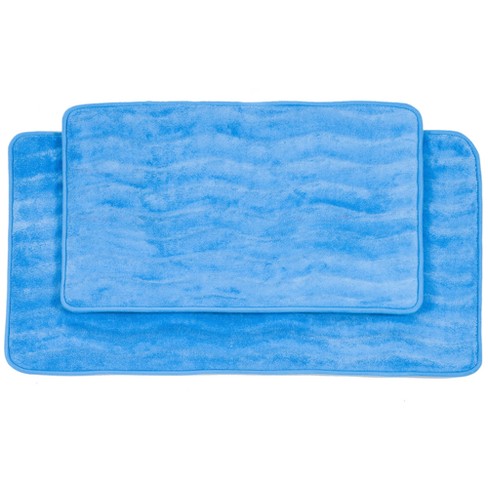 2pc Wave Bath Mat Blue - Yorkshire Home: Microfiber, Non-slip, Machine Washable Rug Set : Target