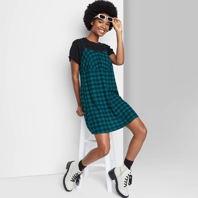 Women's Woven Slip Dress - Wild Fable™ Deep Teal Plaid XL