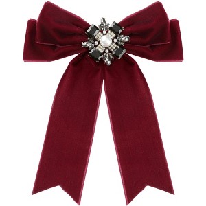 INSPIRE CHIC Women's Imitation Pearl Rhinestone Elegant Velvet Pre-Tied Bow Tie Brooch for Wedding Party - 1 of 4
