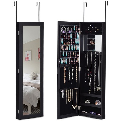 Tangkula Wall Door Mounted Mirrored Jewelry Cabinet Standing Vanity Storage Box