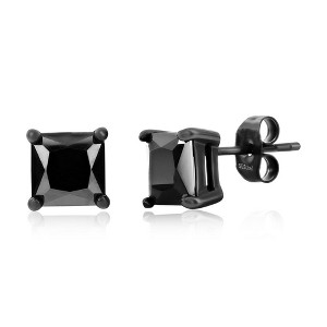 Metallo Mens Stainless Steel, 8mm Square Black CZ Studs - Black Plated - Black - 1 of 2