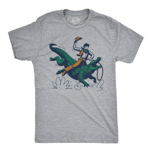 Mens Cowboy Gator Ride Funny T Shirts Sarcastic Graphic Tee For Men - Crazy Dog Men's T Shirt - 1 of 4