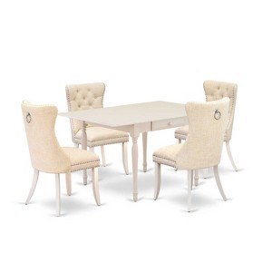 5-Piece Linen White Finish Solid Wood Top - Rectangular Upholstered Dining Room Set  - (Seats-4) - 1 of 4
