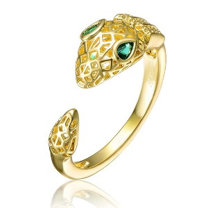 Elegant Gold Plated Modern Ring Featuring Vibrant Green Cubic Zirconia for a Contemporary and Eye-Catching Design - 1 of 3