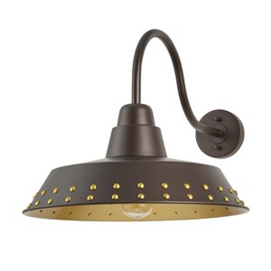 Dewdrop 28.7" Black Iron Outdoor Wall Light, 1-Light Farmhouse Rustic Exterior Fixture with White Rivets for Porch, Patio, Garden - 1 of 4