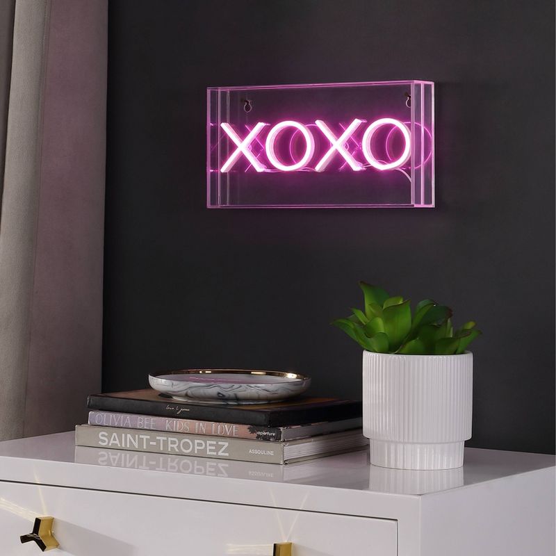 11.75&#34; XOXO Contemporary Glam Acrylic Box Pendant (Includes LED Light Bulb) Neon Pink - JONATHAN Y, 3 of 6
