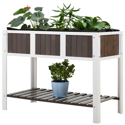 Outsunny 47'' Wooden Raised Garden Bed with Countryside Design Elevated Planter Box Stand with Spacious Area for Planting Open Storage Shelf