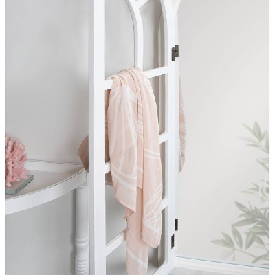 Rustic White Wood Windowpane Arch Vanity Mirror
