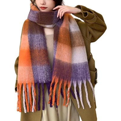 MSDC Winter Women Warm Scarf Long Shawl Large Scarves Cold Weather Thick Blanket Scarfs Colorful Plaid
