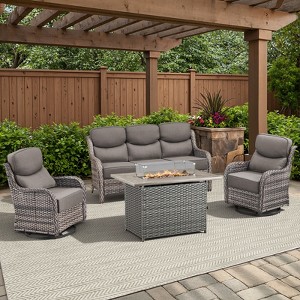 Belord Patio Furniture Set with Firepit, 6-INCH Extra Thick Cushion 4 Pieces Outdoor Patio Furniture Set with Swivel Chairs, Couch, and Firepit Table - 1 of 4