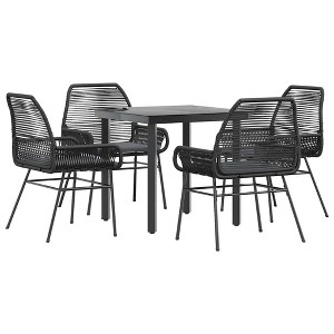 vidaXL Patio Dining Set with Cushions Garden Table and Chairs Poly Rattan Glass - Black 31.5" x 31.5" x 29.1" 4 Items - 1 of 4