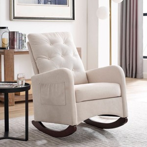 Upholstered Rocking Chair With Padded Seat And Solid Wood Base,Comfortable Linen Rocker Office Rocking Armchair,Living Room Chair-Cuddlewood - 1 of 4