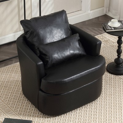 MOONMISS 360 Degree Swivel Barrel Chair,Comfy PU leather Round Accent Sofa Chair,Leisure Arm Chair for Nursery,Hotel,Bedroom,Office