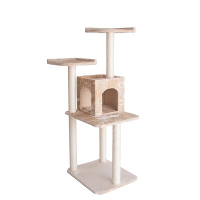 Beige Freestanding Sisal Cat Tree with Two-Door Condo