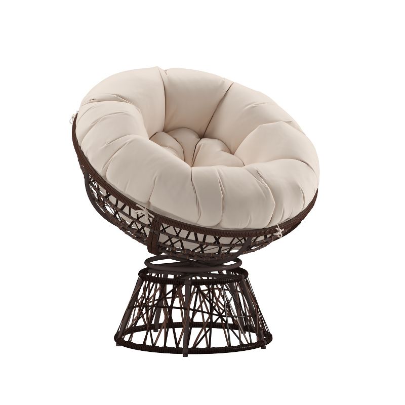 Merrick Lane Papasan Style Woven Wicker Swivel Patio Chair with Removable All-Weather Cushion, 1 of 14