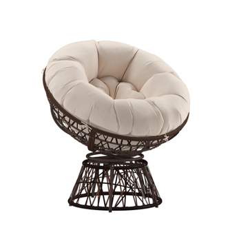 Merrick Lane Papasan Style Woven Wicker Swivel Patio Chair with Removable All-Weather Cushion