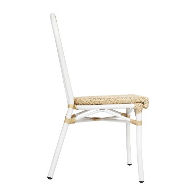 Natural and White Aluminum Frame Bistro Chairs with Rattan Seats