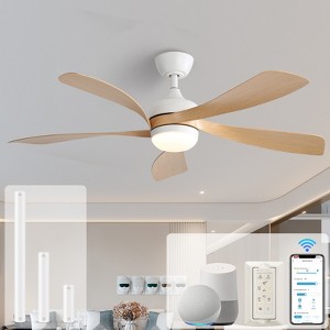 52 Inch Smart Ceiling Fan With Lights and Remote High CFM Reversible DC Bedroom Ceiling Fan 6 Wind Speeds Dimmable LED 5 Carved ABS Blades - 1 of 4