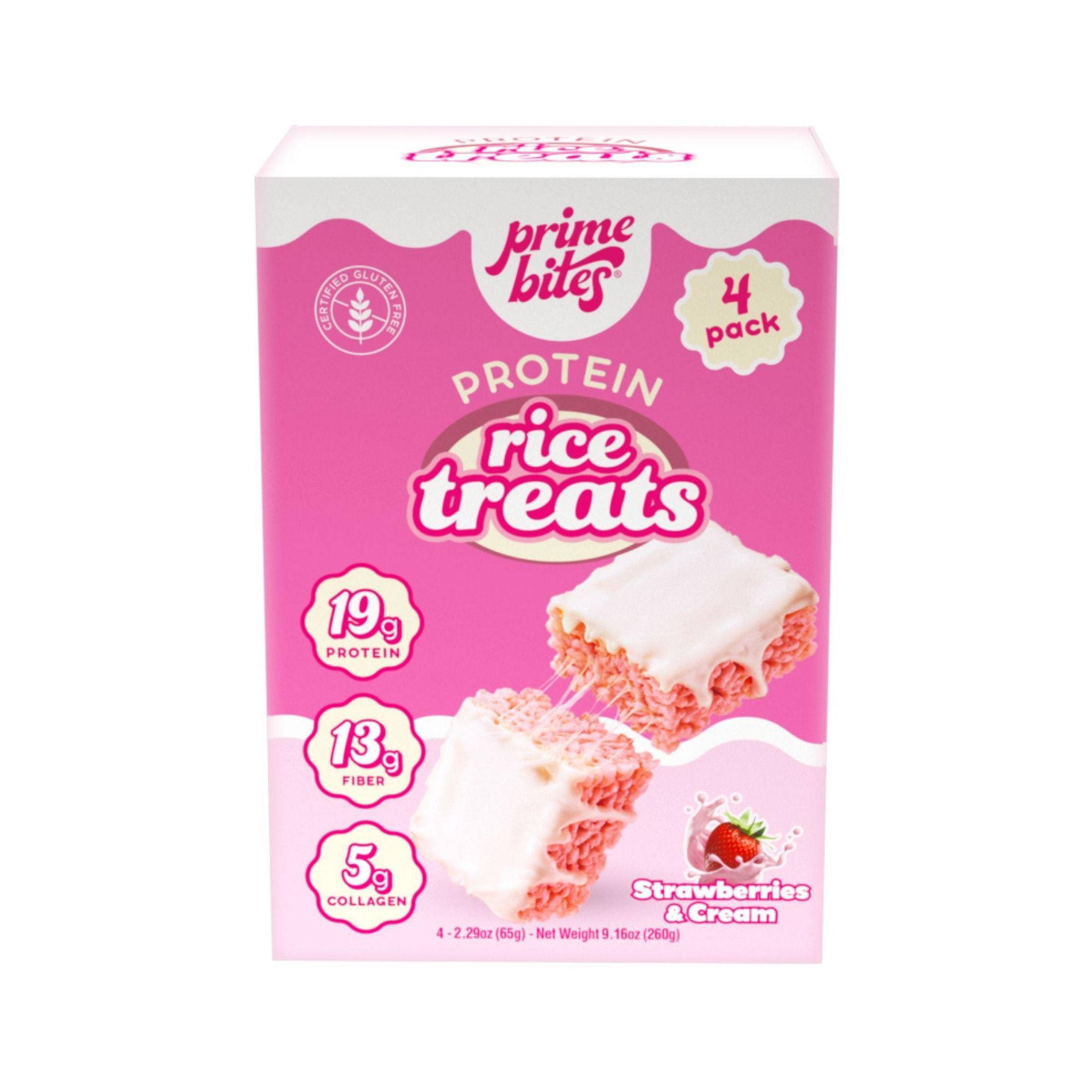 Prime Bites Strawberry Protein Rice Treat- 19g Protein - 9.16oz/4ct