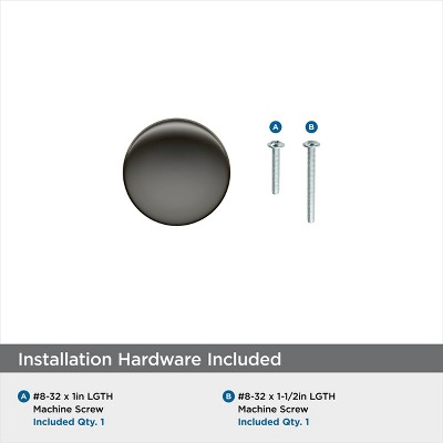Graphite Polished Steel Round Cabinet Knob with Mounting Hardware