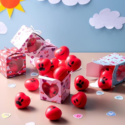Joyfy 28 Pack Valentine Heart Stress Balls with Themed Gift Box, Smile Face Squeeze Toys for Party Favors Classroom Exchange and Game Rewards