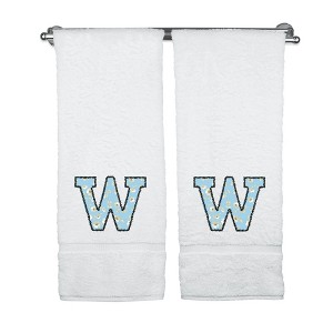 BC BARE COTTON Monogrammed Towels, Personalized Gift, Set of 2 - Embroidered Writing with Light Blue - 1 of 4