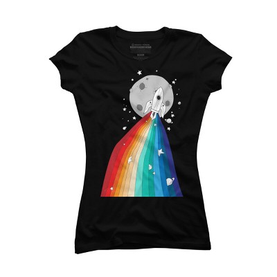 Adult Design By Humans Rainbow Pride Rocket to the Moon By noeldelmar T-Shirt