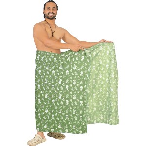 HAPPY BAY Men's Pareo Cotton Linen Effect Halloween Costumes Scary Pumpkin Swimwear Cover Up Beach Wrap Summer Sarong One Size Green, Skull - 1 of 4