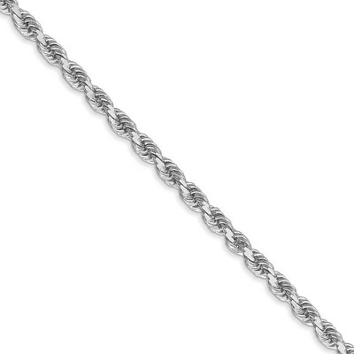 Black Bow Jewelry 3mm, 14k White Gold, Diamond Cut Solid Rope Chain Necklace